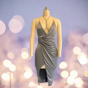 Oh Polly Asymmetrical Silver Dress